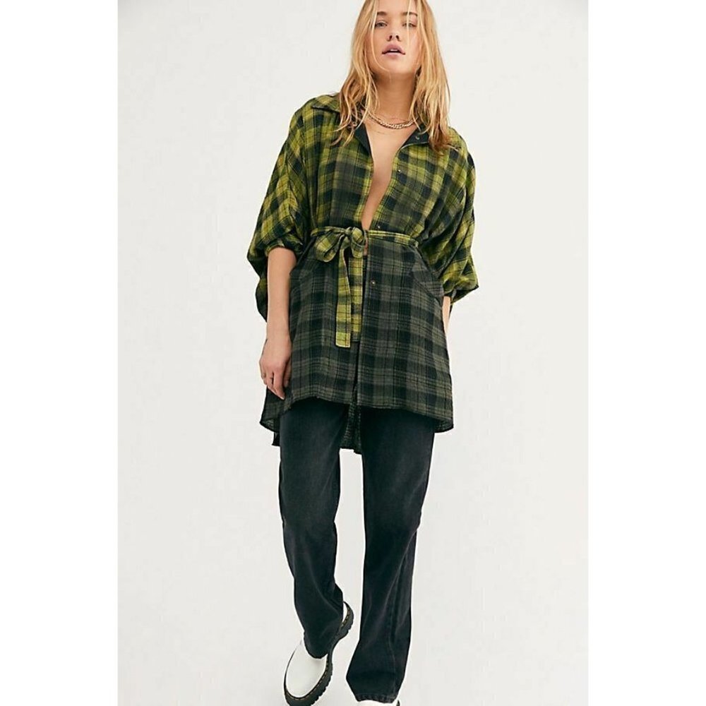 NEW We the Free People You Wish Flannel Ombre Shirt Jacket Green Size XS
